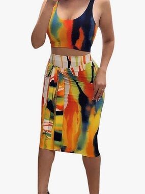 Jade Multicolor Striped Skirt Set